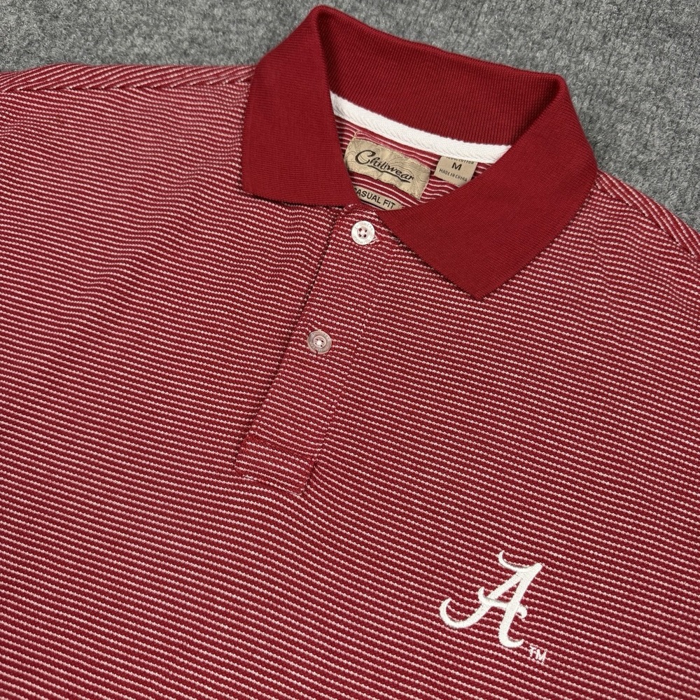 Alabama Crimson Tide Polo Shirt Mens Medium Red Striped Chiliwear Vintage